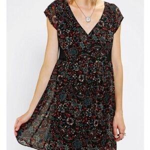 ECOTE urban outfitters black floral mesh Fit out sheer mini dress NWT